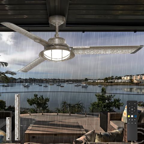 Frstem 58" Waterproof Outdoor Ceiling Fan With Led Light & Remote ... with Outdoor Ceiling Fan For Villa Or Resort Use